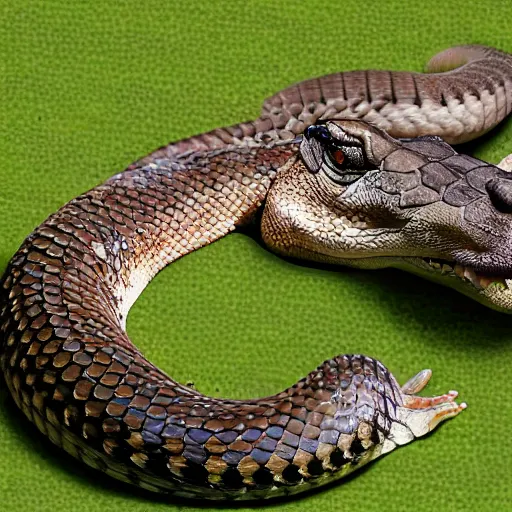 Image similar to rattlesnake and crocodile mutant hybrid animal realistic picture, taken in zoo