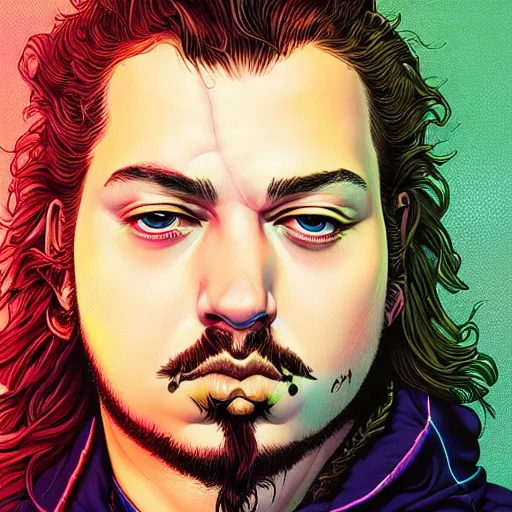 Image similar to portrait of post malone, symmetrical, glamour, by yoichi hatakenaka, masamune shirow, josan gonzales and dan mumford, ayami kojima, takato yamamoto, barclay shaw, karol bak, yukito kishiro