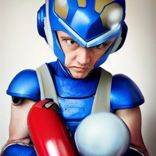 Image similar to a photo of a real - life megaman, hyperrealism
