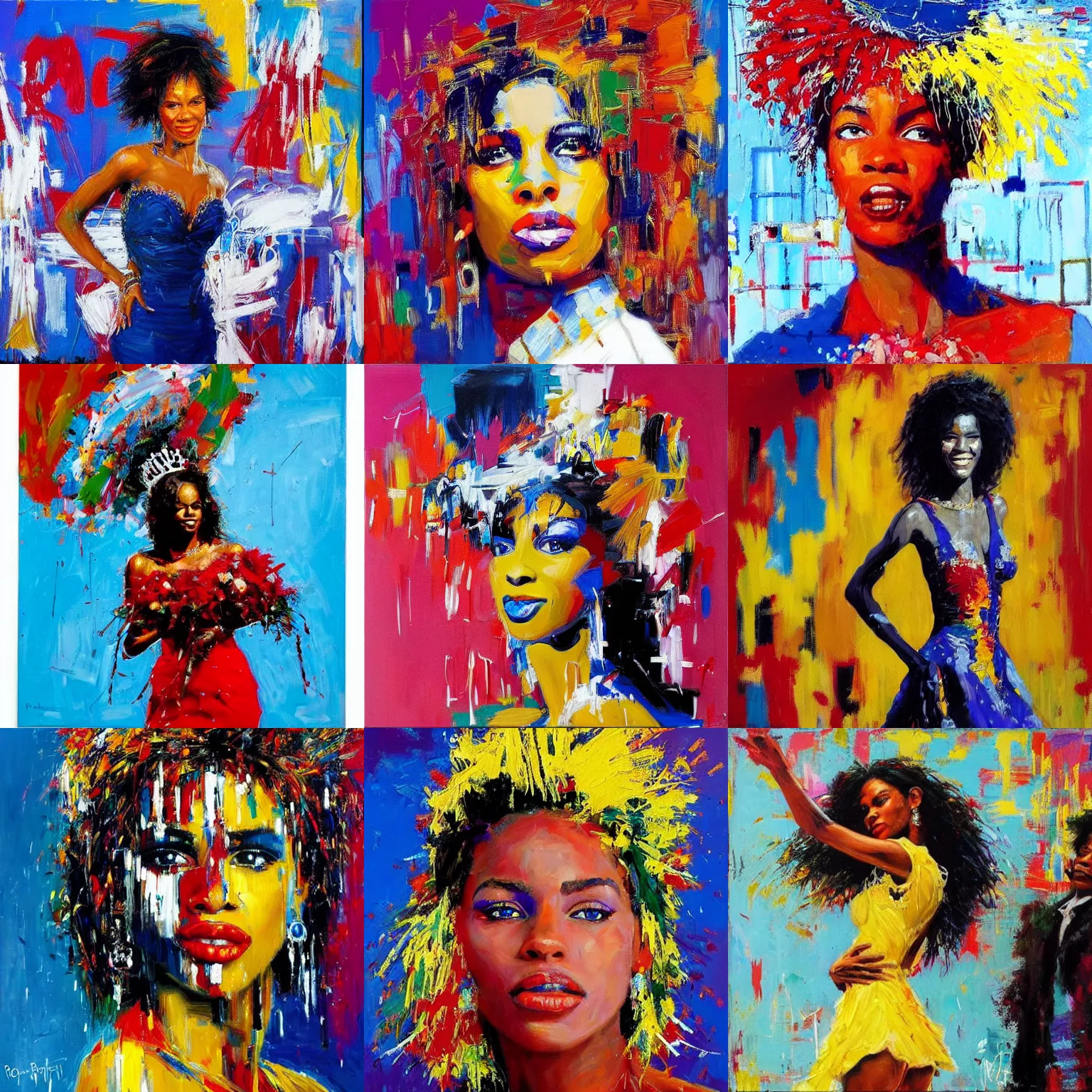 Prompt: miss of the world, beautiful woman, by robert hagan and basquiat