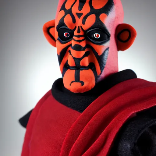 Image similar to studio portrait still of!!!!! darth maul!!!!!! plush toy, puppet, muppet show, 8 k, studio lighting, key light,