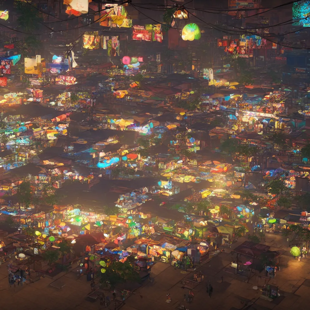 Prompt: taipei raohe night market in horizon : zero dawn