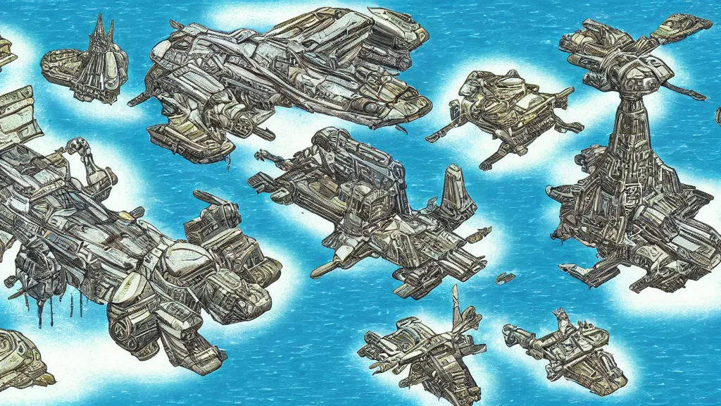 Prompt: a starship in the style of atlantis : the lost empire ( 2 0 0 1 )