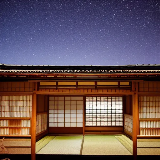 Image similar to An old traditional Japanese house by masashi kishimoto, a bright night sky