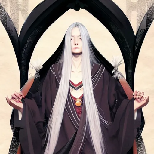 Image similar to Kaguya Ōtsutsuki from Naruto, long white hair, D&D, fantasy, intricate, elegant, highly detailed, digital painting, artstation, concept art, matte, sharp focus, illustration, art by Artgerm and Greg Rutkowski and Alphonse Mucha