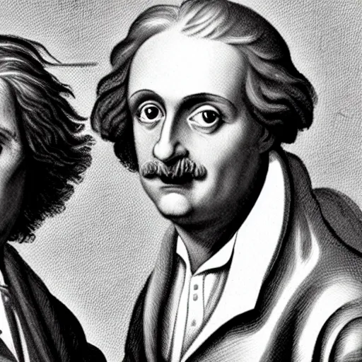 Image similar to portrait of Isaac Newton and Albert Einstein