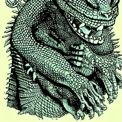 Prompt: lizard monster by q hayashida