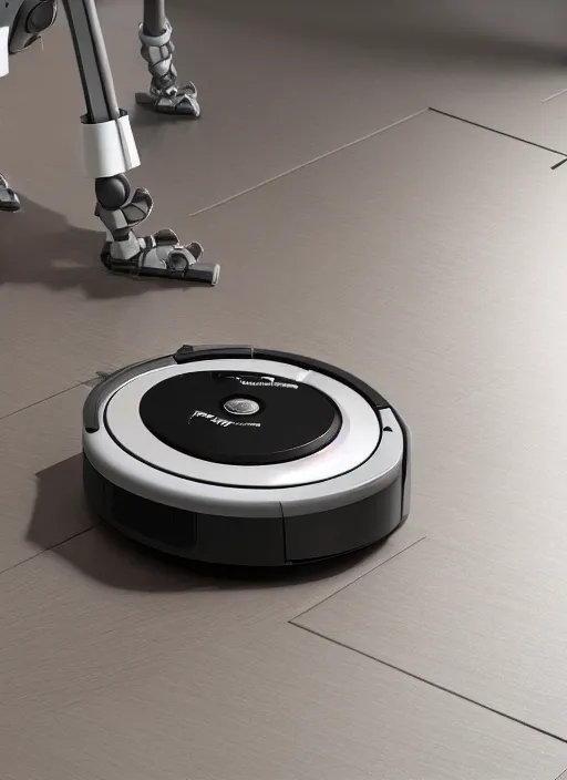 Image similar to A robot roomba with four mechanical limbs, 3D Product, professional render, studio quality, octane render