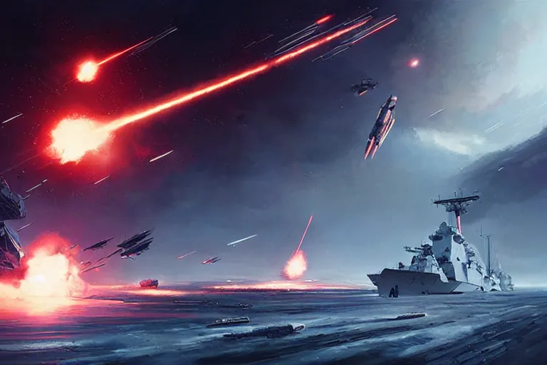 Prompt: large scale space battle, a large warship is exploding, epic science fiction digital art by greg rutkowski