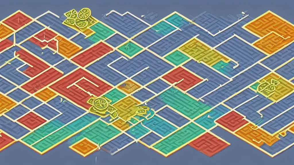 Image similar to sketched seasonable change isometric puzzle game, intricate design change