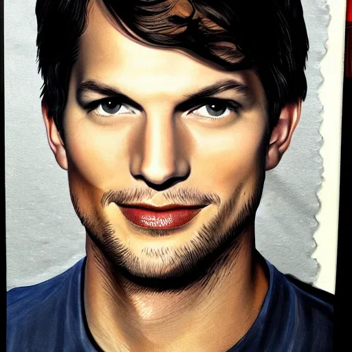 Image similar to matte drawing derogative detailed portrait of ashton kutcher