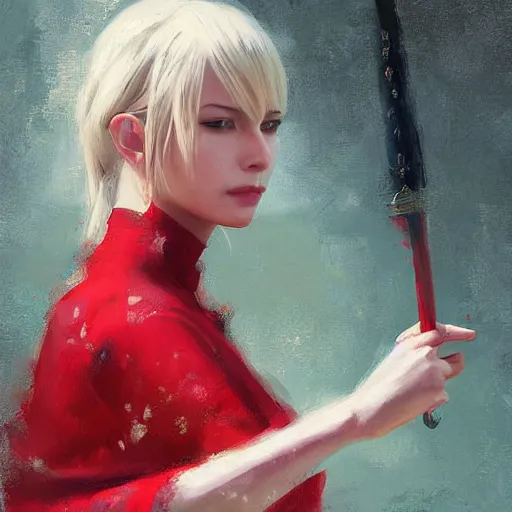 Prompt: Full length portrait painting of Lyse from Final Fantasy XIV, the lady in red, by Richard Schmid and Jeremy Lipking