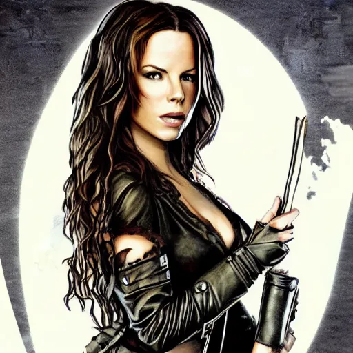 Image similar to kate beckinsale in van helsing, drawn as a cartoon character