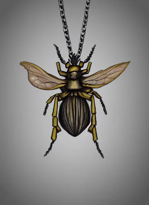 Prompt: rough concept art of small insect pendant, fantasy illustration, medieval era, hand - drawn, 4 k, trending on artstation, symmetry