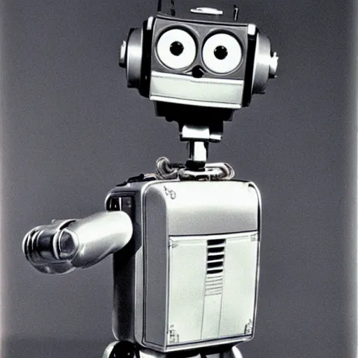 Prompt: Johnny 5 from Short Circuit, yearbook photo