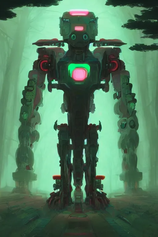 Prompt: Portrait of Yokai Mecha in neon forest, digital art from artstation by Andreas Rocha and Greg Rutkowski and Peter Mohrbacher