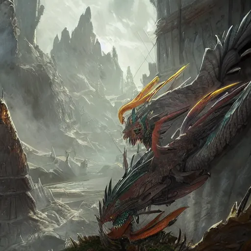 Image similar to medieval futuristic mixed, game concept art, high detail, dragon