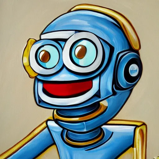 Prompt: funny robot painting a canvas, highly detailed, photorealism