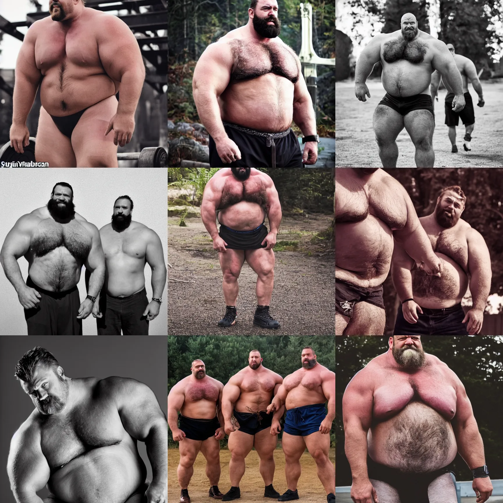 Prompt: big beefy burly strongmen, dad energy, wholesome, brotherhood, photography, high resolution, very detailed, clear, smooth, manly, epic, tumblr