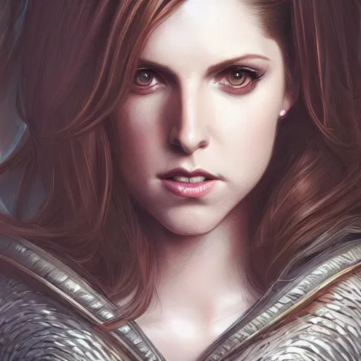 Image similar to a portrait of anna kendrick as a sorceress, urban motifs, intricate, elegant, highly detailed, digital painting, trending on artstation, concept art, smooth sharp focus, illustration, art by artgerm and greg rutkowski