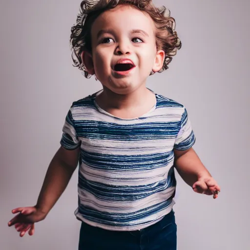 Prompt: a 3 year old kid on a white background standing