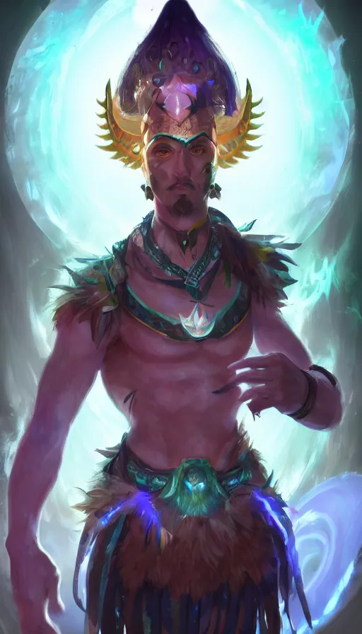 Image similar to portrait of a digital shaman, by league of legends concept artists