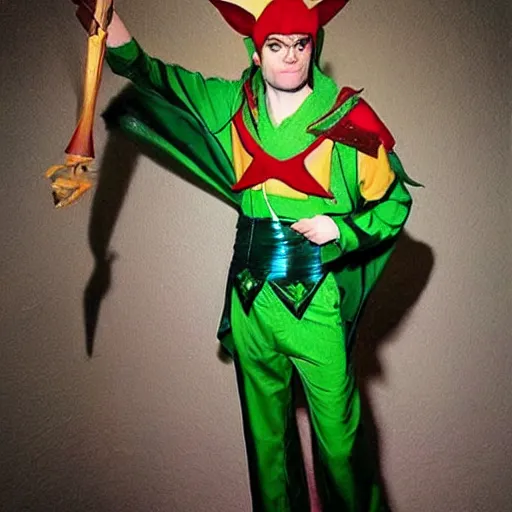 Prompt: “Bill Hader cosplaying as The Great Fairy from Ocarina of Time, convention photo”