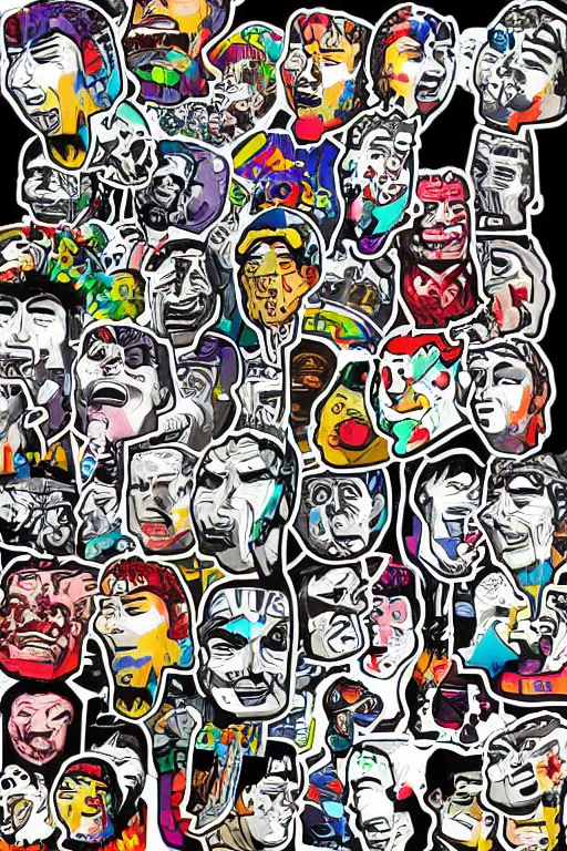 Image similar to sticker art, cronobreaker moai statue popart slap face caricature comic book illustration cartoon graffity street digital