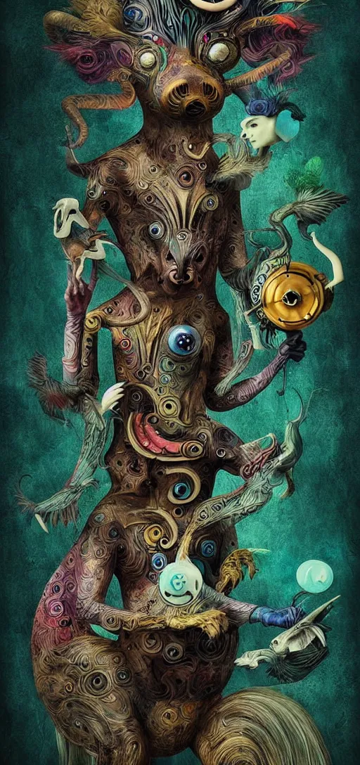 Image similar to strange mythical beasts of whimsy, surreal dark uncanny mixed media colllage by ronny khalil