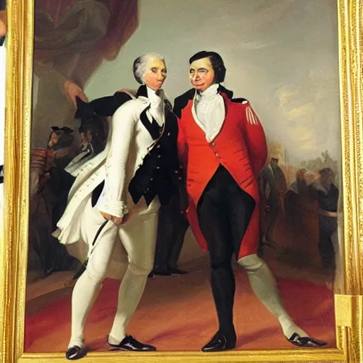 Prompt: painting of lauren southern and nick fuentes, gilbert stuart style