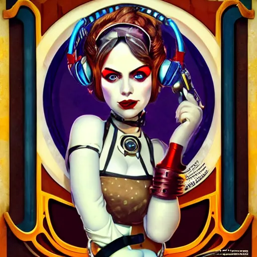 Prompt: lofi bioshock steampunk portrait of harley quinn, Pixar style, by Tristan Eaton Stanley Artgerm and Tom Bagshaw.