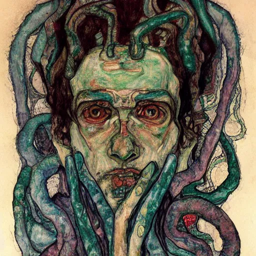 Image similar to portrait of cthulhu by egon schiele in the style of greg rutkowski