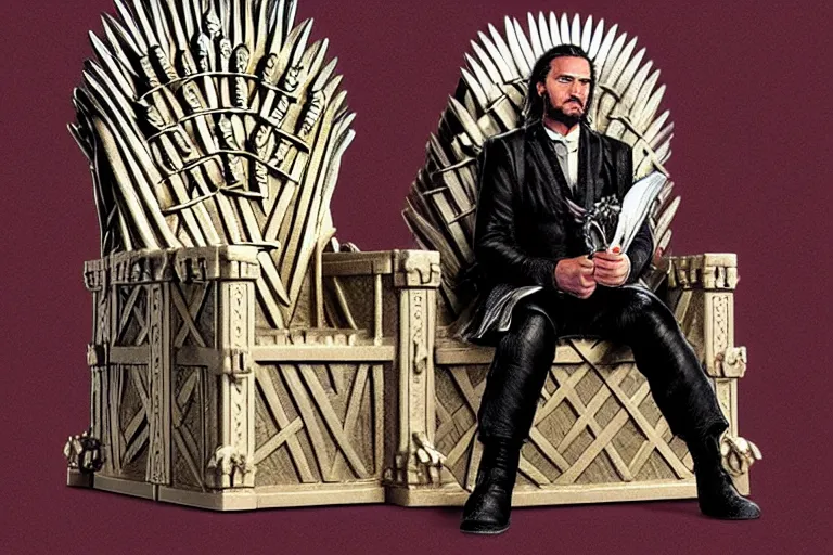 Image similar to man sitting, on a throne made of dollars, in the style of alex ross, game of thrones