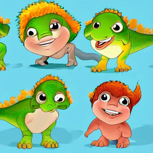 Image similar to cute smiling baby dinosaurs pixar style