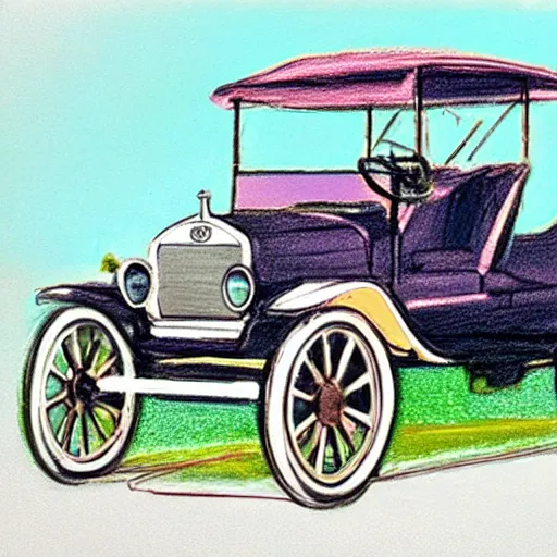 Image similar to a pastel sketch of a ford model t