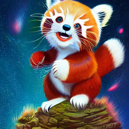 Image similar to red panda by takashi murakami,, beeple and james jean, aya takano color style, 4 k, super detailed, night sky, digital art, digital painting, celestial, majestic, colorful