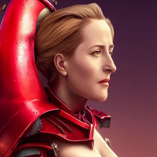 Prompt: fantasy Gillian Anderson wearing red armor, made by Stanley Artgerm Lau, WLOP, Rossdraws, ArtStation, CGSociety, concept art, cgsociety, octane render, trending on artstation, artstationHD, artstationHQ, unreal engine, 4k, 8k,