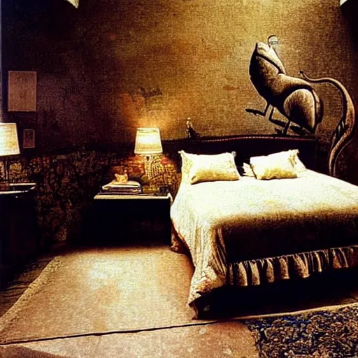 Image similar to a cozy bedroom decorated by salvador dali, detailed, high resolution, wow!, intricate