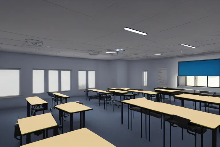 Anime classroom, empty, digital art, background, soft