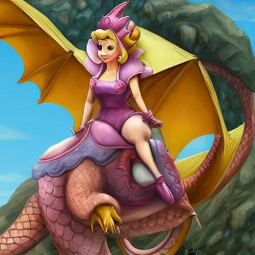 Image similar to Princess peach riding a dragon