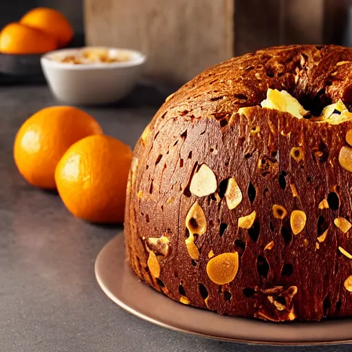 Image similar to A panettone with caramel clusters instead of orange peel