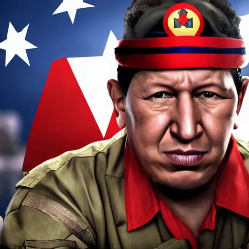 Image similar to A still of Hugo Chávez as Solid Snake from Metal Gear Solid, 4k, photograph, photoreal, realistic, highly detailed, promo shoot, award winning