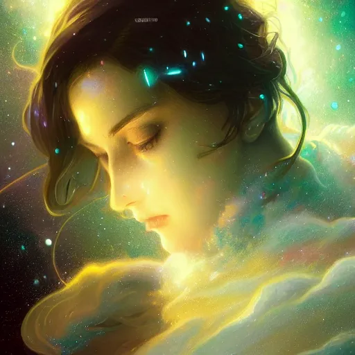 Image similar to How the universe ended, tragic, sad, cosmic and stars and nebula and galaxy, intricate, headshot, highly detailed, digital painting, artstation, concept art, sharp focus, cinematic lighting, illustration, art by artgerm and greg rutkowski, alphonse mucha, cgsociety