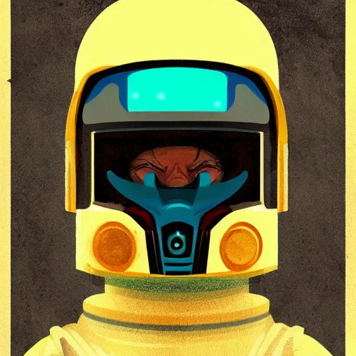 Prompt: a beautiful portrait of a space bounty hunter by Wes Anderson trending on Artstation