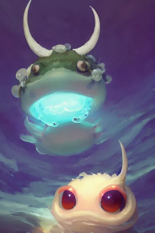 Image similar to a very cute sea slug with long horns, by rhads, makoto shinkai and lois van baarle, johannes voss, low angle fisheye view, sky whith plump white clouds, elegant, highly detailed, artstation, 8 k, unreal engine, hdr, concept art, volumetric lighting matte