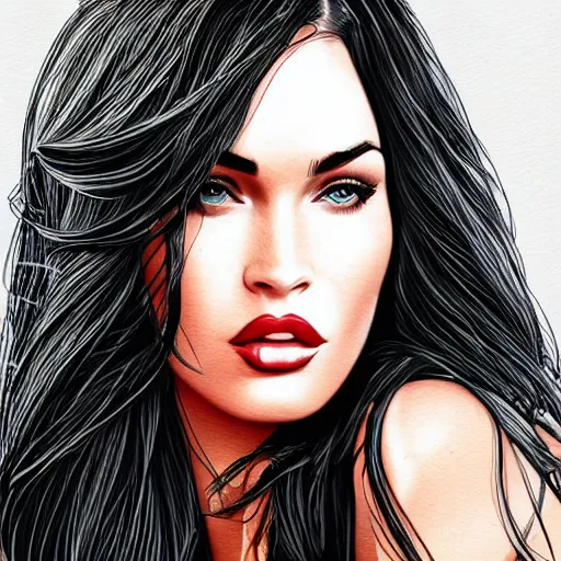 Image similar to megan fox portrait by arunas kacinskas, sketch, pencils, inl, minimalistic, procreate, digital illustration, vector illustration