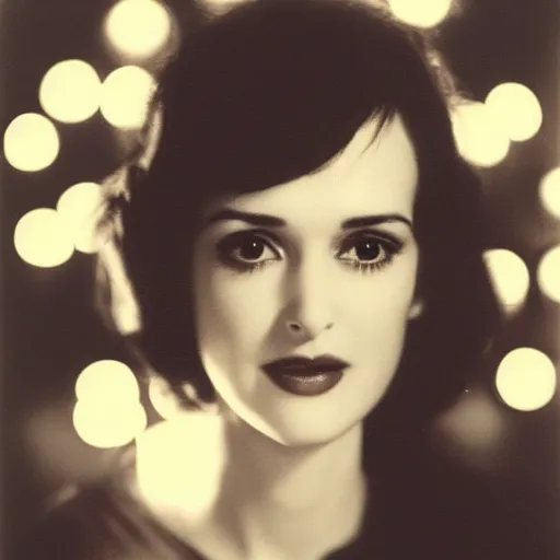 Image similar to portrait of winona ryder intricate, elegant, glowing lights, highly detailed photo by william mortensen