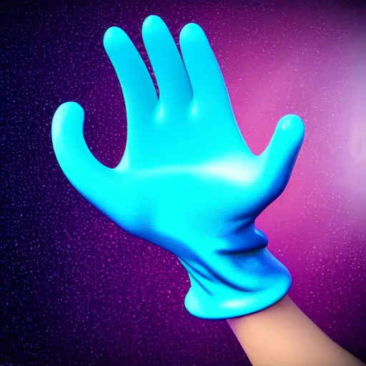 Image similar to a blue glove covered with slime, floating in space, 3 d render, blender, unreal engine, smooth, rendered