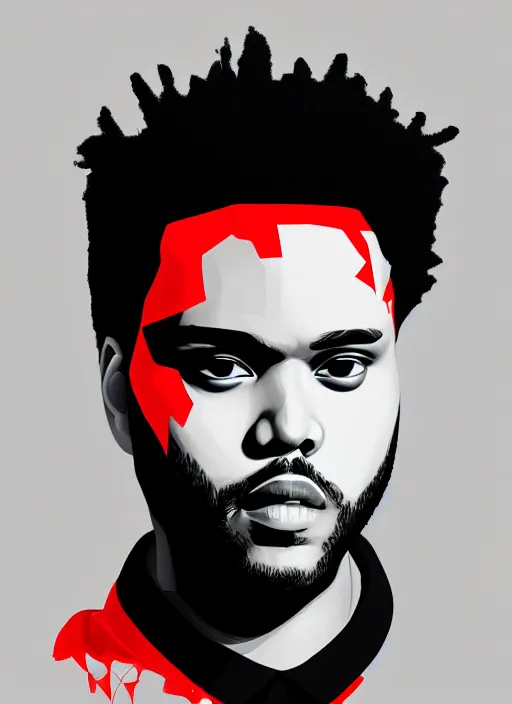 Image similar to a portrait of The Weeknd with a red suit, digital art, beautiful digital art, 4k, hd, artstation
