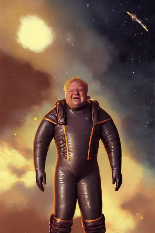 Prompt: portrait of baron harkonnen wearing leather spacesuit, detailed, sunshine, nebula space background, illustration by normal rockwell, artstation character art, john william waterhouse, concept art, greg rutkowski